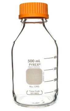 Pyrex&#174; round media storage bottles and reusable screw caps capacity 500&#160;mL