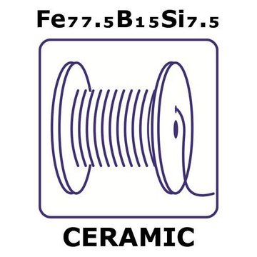 Iron/boron/silicon wire, Fe77.5%/B 15%/Si 7.5%, 0.02&#160;mm diameter, length 1 m, condition metallic glass