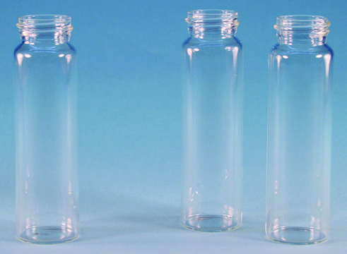 Vials, screw top, clear glass (vial only) volume 40&#160;mL, clear glass vial, thread for 24-400, pkg of 100&#160;ea