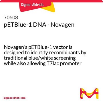 pETBlue-1 DNA - Novagen Novagen&#8242;s pETBlue-1 vector is designed to identify recombinants by traditional blue/white screening while also allowing T7lac promoter based expression of target genes.