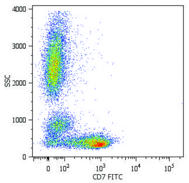 Monoclonal Anti-CD7-FITC antibody produced in mouse clone MEM-186, purified immunoglobulin, buffered aqueous solution