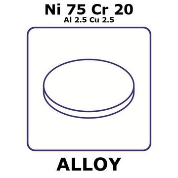 Evanohm® - precision resistance alloy, Ni75Cr20Al2.5Cu2.5 foil, 50mm disks, 0.02mm thickness, annealed