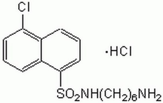 W-7盐酸盐 A cell-permeable and reversible calmodulin antagonist that inhibits myosin light chain kinase (IC&#8325;&#8320; = 51 &#181;M) and Ca2+-calmodulin-dependent phosphodiesterase (IC&#8325;&#8320; = 28 &#181;M).