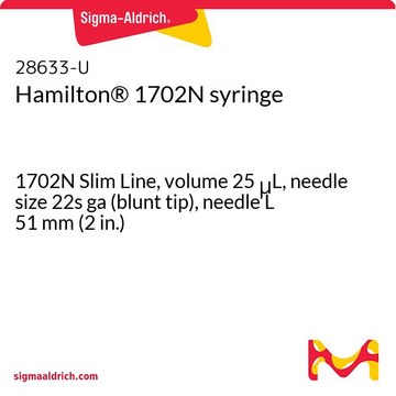 Hamilton&#174; 1702N syringe 1702N Slim Line, volume 25&#160;&#956;L, needle size 22s ga (blunt tip), needle L 51&#160;mm (2&#160;in.)