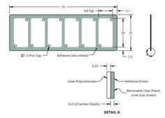 Grace Bio-Labs HybriWell™ sealing system, SecureSeal™ adhesive chamber chamber volume 50 μL, L × W × thickness 9.8 mm × 20 mm × 0.25 mm, port diam. 1.5 mm