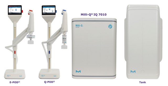 Milli-Q&#174; IQ 7010 超纯和纯水净化系统 Produces ultrapure (Type 1) water and pure (Type 2) water with a production flow rate of 10 L/hr from tap water feed.