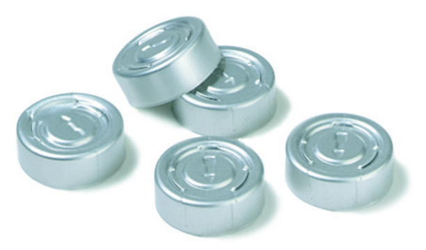 Aluminum crimp seal (without septum), silver aluminum tear-away, diam. 20&#160;mm, pkg of 100&#160;ea