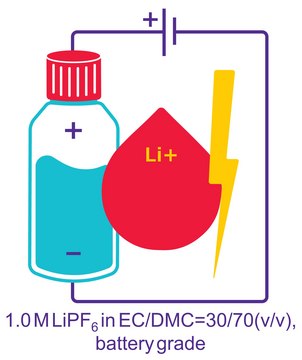 六氟磷酸锂 溶液 in ethylene carbonate and dimethyl carbonate, 1 M LiPF6 in EC/DMC=30/70 (v/v), battery grade