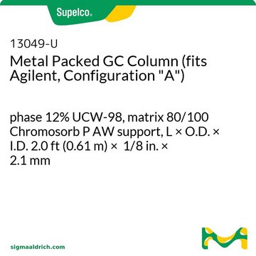 Metal Packed GC Column (fits Agilent, Configuration "A") phase 12% UCW-98, matrix 80/100 Chromosorb P AW support, L × O.D. × I.D. 2.0&#160;ft (0.61&#160;m) × 1/8&#160;in. × 2.1&#160;mm