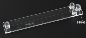 Cross-shaped channel chip - 75 μm channel (double T-junction) Fluidic 202, PMMA with Luer Interface