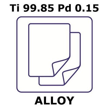 Titanium-palladium alloy, Ti99.85Pd0.15 foil, 300 x 300mm, 0.45mm thickness