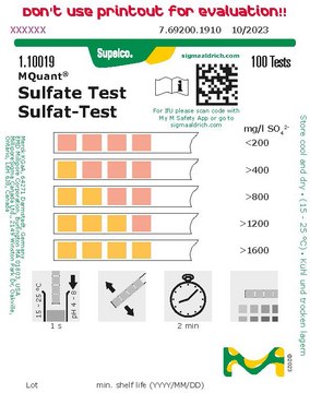 Sulfate Test colorimetric, 200-1600&#160;mg/L (SO42-), for use with MQuant&#174; StripScan App, MQuant&#174;