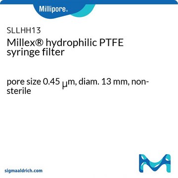 Millex&#8482; hydrophilic PTFE syringe filter pore size 0.45&#160;&#956;m, diam. 13&#160;mm, non-sterile