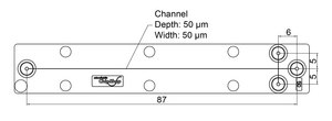 Cross-shaped channel chip - 50 μm channel Fluidic 82, Cyclic Olefin Copolymer (COC) with Luer Interface