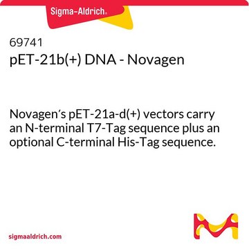 pET-21b(+) DNA - Novagen Novagen&#8242;s pET-21a-d(+) vectors carry an N-terminal T7-Tag sequence plus an optional C-terminal His-Tag sequence.