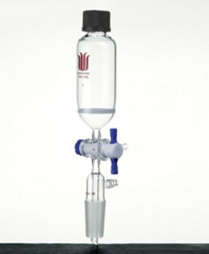 Synthware&#8482; synthesis vessel with lower joint and PTFE T-bore stopcock 500 mL, joint: ST/NS 24/40, porosity: medium, with drip tip