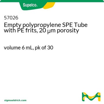 Empty polypropylene SPE Tube with PE frits, 20 &#956;m porosity volume 6&#160;mL, pk of 30