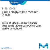 Fluid Thioglycollate Medium (FTM) bottle capacity 300 mL, bottle filling volume 200 mL, closure type, Red flip cap with septum, pack of 12 bottles