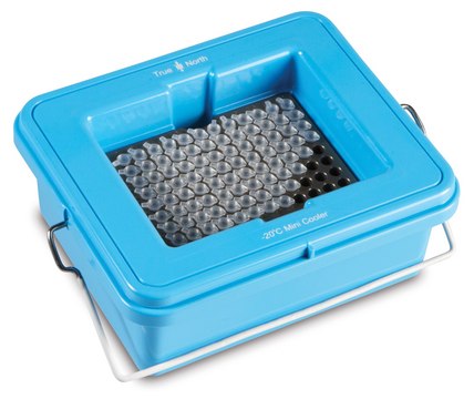 TrueNorth&#174; Mini Cooler for tubes, 0.2&#160;mL and assay plates, with clear lid, temp. limit -20 °C, size 96&#160;wells, blue polycarbonate