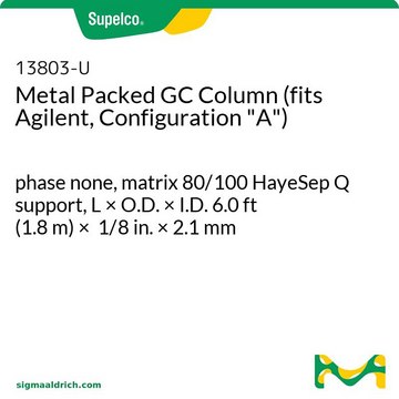 Metal Packed GC Column (fits Agilent, Configuration "A") phase none, matrix 80/100 HayeSep Q support, L × O.D. × I.D. 6.0&#160;ft (1.8&#160;m) × 1/8&#160;in. × 2.1&#160;mm