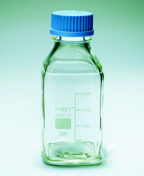 Pyrex&#174; Media-Lab Bottles, square, with cap and pouring ring, with printed trace code capacity 100&#160;mL