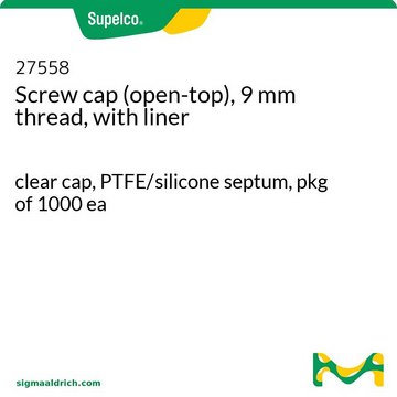 Screw cap (open-top), 9 mm thread, with liner clear cap, PTFE/silicone septum, pkg of 1000&#160;ea