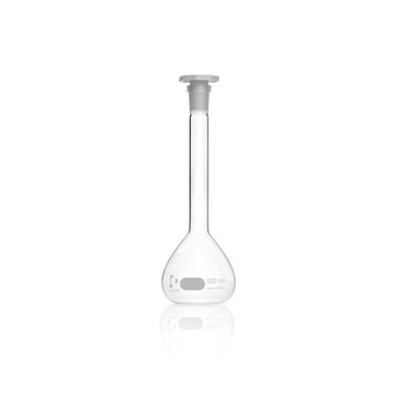 Duran&#174; Volumetric Flask graduated, WHITE GRADUATION, WITH ONE GRADUATION MARK, class A, Batch Certificate, Octagonal PE Stopper, joint: ST/NS 14/23