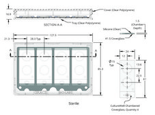Grace Bio-Labs CultureWell™ coverglass inserts, with 4 chambered coverglasses wells, 2, well diam. × thickness 15 mm × 1.5 mm, well volume 300-500 μL