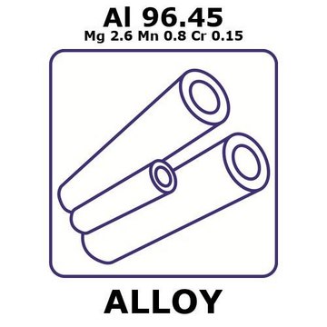 Aluminum-magnesium-manganese-chromium alloy, Al96.45Mg2.6Mn0.8Cr0.15 100mm tube, 2.1mm outside diameter, 0.25mm wall thickness, 1.6mm inside diameter, as drawn