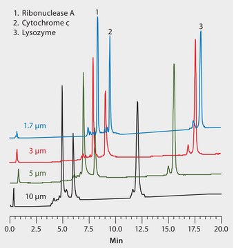 HPLC Analysis of Proteins and Peptides on Proteomix&#174; WCX, Comparison of Different Particle Sizes application for HPLC