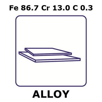 Stainless steel - AISI 420 sheet, Fe 86.7%/Cr13.0%/C 0.3%, thickness 0.5&#160;mm, size 50 × 50&#160;mm