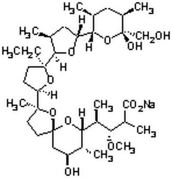 莫能菌素，钠盐，高纯度 Polyether antibiotic that functions as a Na+ ionophore by forming stable complexes with monovalent cations that are able to cross the plasma membrane.