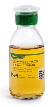 Tryptic Soy Broth Ready-to-use Bottles bottle capacity 125&#160;mL, bottle filling volume 100&#160;mL , filling volume, closure type, green screw cap with septum, double packed of 12&#160;bottles