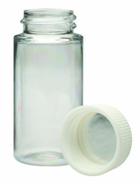 WHEATON&#174; liquid scintillation vial with seperate foil lined urea cap lips on vial transparent PET bottle, capacity (20&#160;mL), screw cap, case of 500&#160;ea Vials shrink-wrapped trays Screw caps in a separate sealed tray