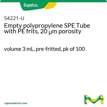 Empty polypropylene SPE Tube with PE frits, 20 &#956;m porosity volume 3&#160;mL, pre-fritted, pk of 100