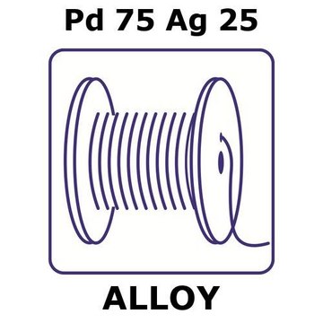 Palladium/Silver wire, Pd 75%/Ag 25%, 1.0&#160;mm diameter, length 0.1 m, temper as drawn