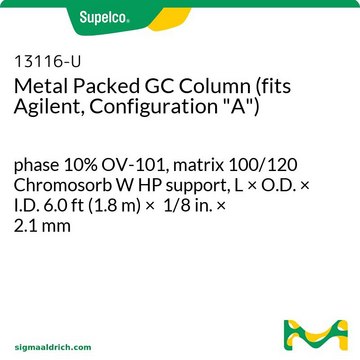 Metal Packed GC Column (fits Agilent, Configuration "A") phase 10% OV-101, matrix 100/120 Chromosorb W HP support, L × O.D. × I.D. 6.0&#160;ft (1.8&#160;m) × 1/8&#160;in. × 2.1&#160;mm