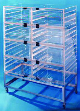 Plas-Labs multiple cubicle desiccator model 860/8-CG, clear acrylic, W × D × H 48&#160;in. × 24&#160;in. × 62&#160;in.