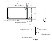 Grace Bio-Labs HybriWell-FL™ sealing system, Fluor-"friendly" adhesive chamber chamber volume 180-200 μL, L × W × thickness 22 mm × 40 mm × 0.25 mm, port diam. 1.5 mm
