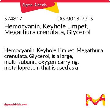 Hemocyanin, Keyhole Limpet, Megathura crenulata, Glycerol Hemocyanin, Keyhole Limpet, Megathura crenulata, Glycerol, is a large, multi-subunit, oxygen-carrying, metalloprotein that is used as a carrier protein in the production of antibodies.