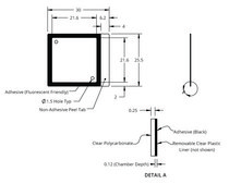 Grace Bio-Labs HybriWell-FL™ sealing system, Fluor-"friendly" adhesive chamber chamber volume 15-25 μL, L × W × thickness 22 mm × 22 mm × 0.12 mm, port diam. 1.5 mm