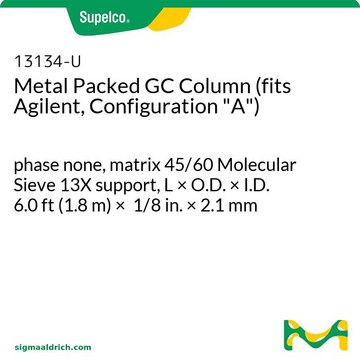 金属填充GC色谱柱（适用于Agilent，配置“A”） phase none, matrix 45/60 Molecular Sieve 13X support, L × O.D. × I.D. 6.0&#160;ft (1.8&#160;m) × 1/8&#160;in. × 2.1&#160;mm