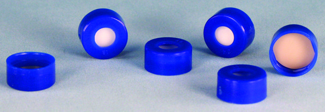 经过认证的带隔垫聚丙烯盖 9 mm cap, PTFE/silicone septum, dark blue polypropylene cap