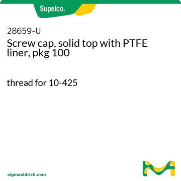 Screw cap, solid top with PTFE liner, pkg 100 thread for 10-425