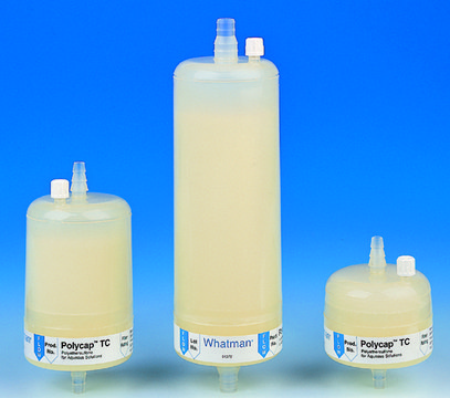 Whatman&#174; Polycap TC encapsulated filter for critical aqueous solutions Polycap TC 150 with filling bell, pore size 0.8-0.2&#160;&#956;m, sterile, male inlet and outlet (Stepped barb)