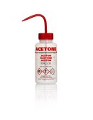 Azlon&nbsp;Multi-Lingual Safety Wash Bottles With Driplok Vapor Venting label, Acetone (in Norwegian, Danish, Swedish, English), capacity 500 mL