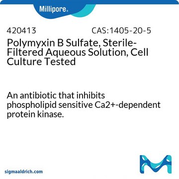 Polymyxin B Sulfate, Sterile-Filtered Aqueous Solution, Cell Culture Tested An antibiotic that inhibits phospholipid sensitive Ca2+-dependent protein kinase.