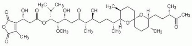 互变霉素，来源于Streptomyces spiroverticillatus Tautomycin, CAS 109946-35-2, is a potent inhibitor of protein phosphatase 1, 2A, and smooth muscle endogenous phosphatase (IC&#8325;&#8320; = 1 nM, 10 nM, and 6 nM, respectively). Mixture of two isomers.