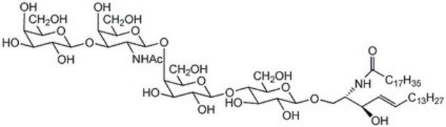 Ganglioside GM1, Asialo, Human Brain Gangliosides are highly purified sialic acid-containing glycolipids that are useful as markers of various cell types and antigens.