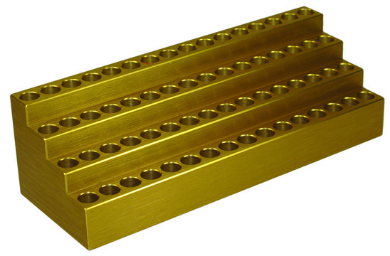 Aluminum heating/cooling block for 1.5 mL tubes, 64 holes, step block (4 rows of 16 holes)